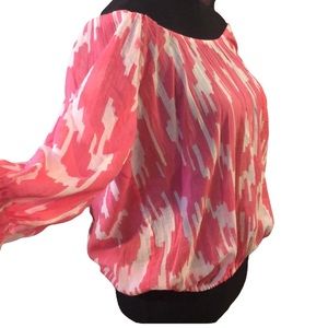 J. CREW COTTON OFF SHOULDER BLOUSE PINK WHITE SIZE XXS